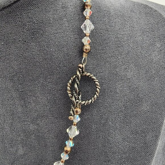 Vintage Crystal & Silver Beaded Necklace With Toggle Clasp 16 inches - Picture 2 of 4